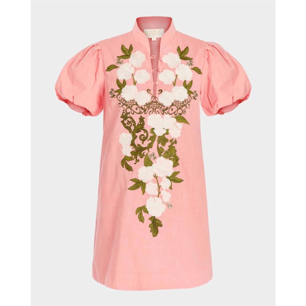 NEW MESTIZA NEW YORK elliana puff-sleeve embroidered mini dress in ivory royal - Picture 3 of 3